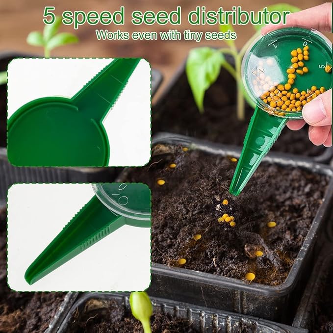 6Pcs Mini Sowing Seed Dispenser, Seed Planter Tool, Handheld Seed Planter, Seed Sower Tool, Reusable Seedlings Dibber and Widger Set with Seedlings for Spreading Gardening and Lawn Care