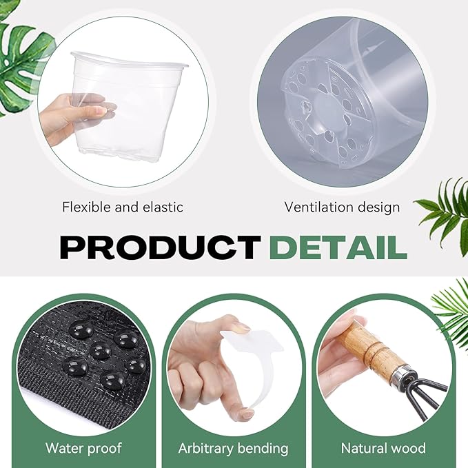 83 Pcs Garden Supplies Tools Kit, 5/6/7 Inch Clear Plastic Plant Pots with Transplanting Mat, Trowel Cultivator Rake Set, Label & Glove, Succulent Tools Gift for Plant Lovers Accessory