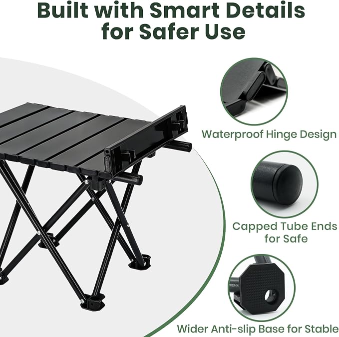 2 Pack Portable Camping Table Foldable, Ultralight Small Folding Beach Table with Carry Bag for Outdoor Travel, Beach, Camp, Picnic, BBQ, Cooking, Festival, Boat, Home Use (Black-L)