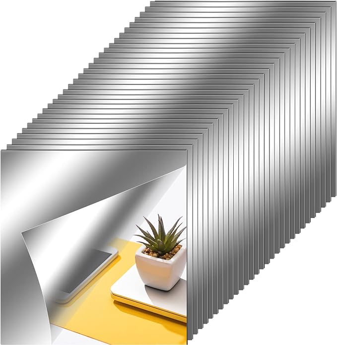 Zonon Flexible Mirror Sheets Self Adhesive Non Glass Mirror Tiles Stickers for Home Wall Decor(30 Pieces,12 x 12 Inches)