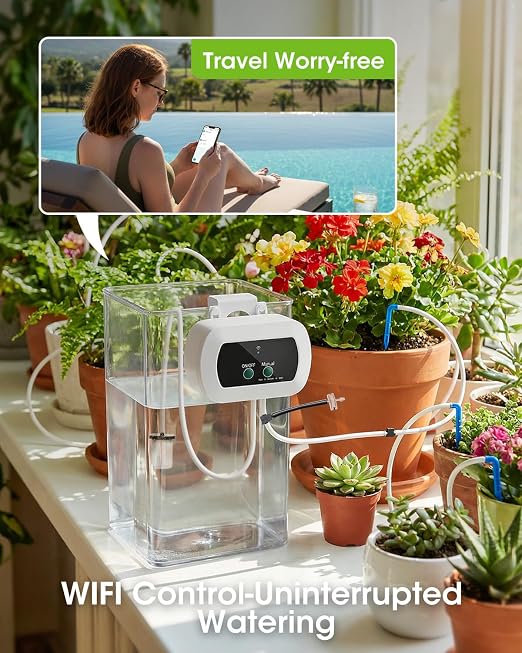 Automatic Watering System for Potted Plants,[Wi-Fi & App Control] Smart Plant Watering Devices for Indoor Outdoor, Automatic Drip Irrigation System Device Kit-USB Charging,Water 10 Plants