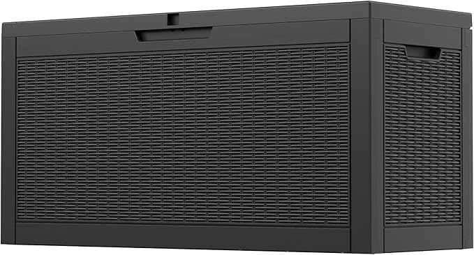 Outdoor Storage Box, 60 Gallon Resin Deck Boxes Outdoor Waterproof For Patio Furniture, Garden Tools, Pool Supplies, Lockable And UV Resistant (Rattan Black)