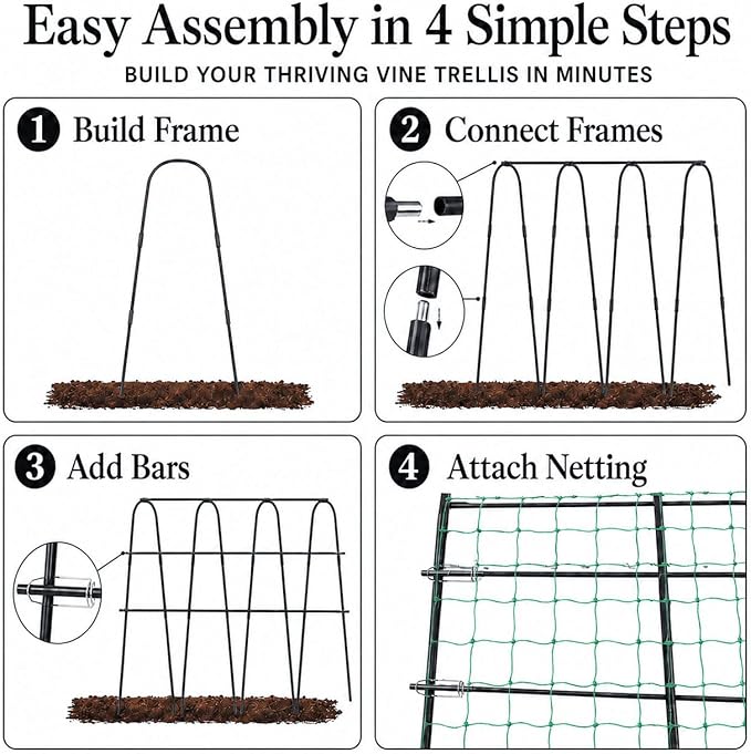 FOLLOOK Cucumber Trellis for Raised Garden Bed, Rustproof Metal Garden Arch Trellis for Climbing Plants Support Outdoor Fruit Grape Vine Vegetable Tomato Bean Pea Trellis, 63x48inch, Black