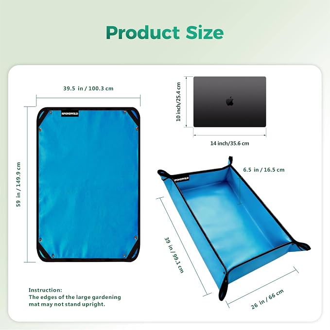 Plant Transplanting Mat - Thickened Waterproof Potting Mat, Succulent Gardening Mat, Portable Repotting Mat for Mess Control, Indoor Outdoor Use, PVC-Blue, 39.5"x59"