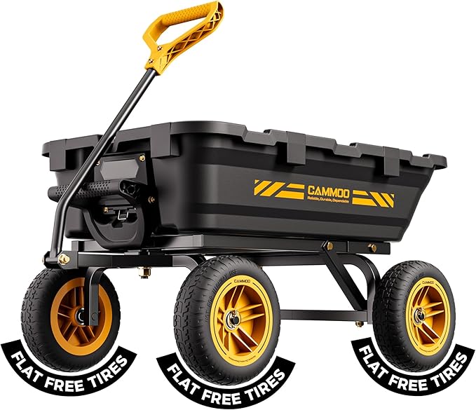 CAMMOO 10in NO-FLAT TIRES 900lb Heavy-Duty Garden Dump Cart DIY Expandable Capacity Over 4 Cu.Ft. Utility Wagon with Quick-Release Dumping & Prime Grade 100% Virgin Polypropylene-Not Recycled Material
