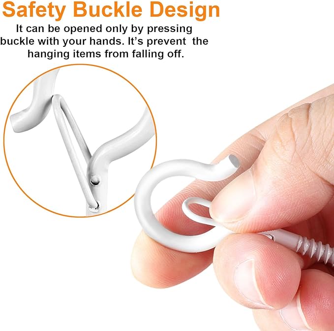 FSAH 36 PCS Q-Hanger Hooks, Screw Hooks for Outdoor String Lights, Safety Buckle Design Cup Eye Hook for Hanging Christmas Lights, Plants, Mounted on Wall Ceiling, Include 1 Wing Nut Driver, White