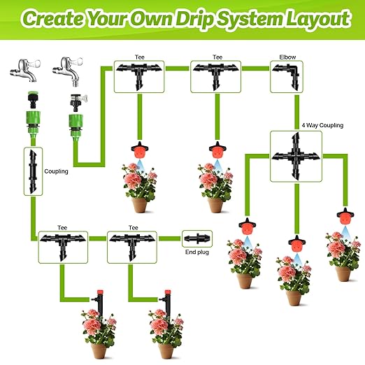 45 Pack 1/4" Drip Irrigation Cross Fittings, 1/4'' Dripline Barbed Cross Tee Connectors for 1/4 Inch Irrigation Tubing 4-way T Parts for Garden Drip Systems