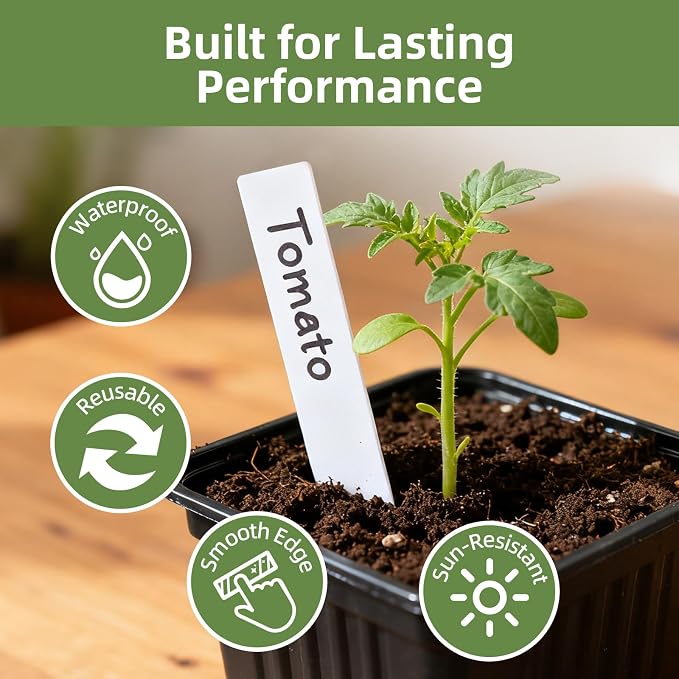 Cleangor 330Pcs Plant Labels with Marker Pen, 4" Plant Tags for Garden Waterproof, Reusable Plastic Plant Markers Garden Labels for Seedlings, Vegetables, Flowers, Gardening Organization Kit