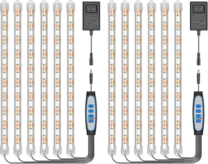 Kullsinss Under Cabinet Grow Light Strip, 36W 360LEDs Grow Lights for Indoor Plant Full Spectrum 660nm/3000K/6000K Grow Lamp with 6/12/16H Timer, 3 Spectrum Modes, 5 Brightness Levels (6 Bars/2 Pack)