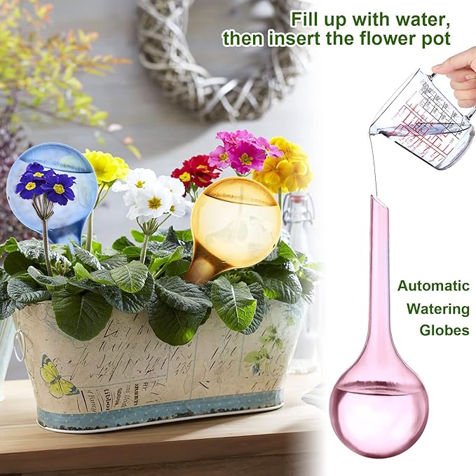 4 Pack Plant Watering Globes Colored Self Watering Globes Automatic Watering Bulbs Plastic Plant Water Globes Drip Irrigation Device for Indoor Outdoor Plants (26.5×8 cm)
