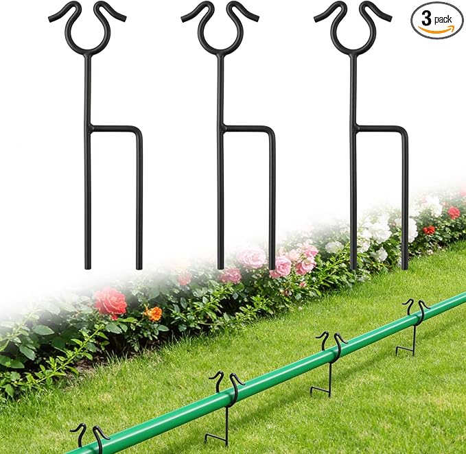 U0U 3 Pack Garden Hose Guide Spike,14Inch Metal Hose Guides for Garden,Heavy Duty Hose Guide Stakes for Keeps Garden Hose Out of Flower Beds and Plant Protection (3, Black)