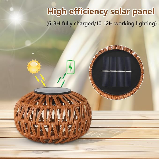 Solar Lights Outdoor Waterproof, 4 Pack Rattan Solar Lantern, Outdoor Solar Lights for Yard, Solar Table Lanterns Decorative, Solar Garden Lights Table Lamp Decor, Outdoor Table Lights Solar Powered