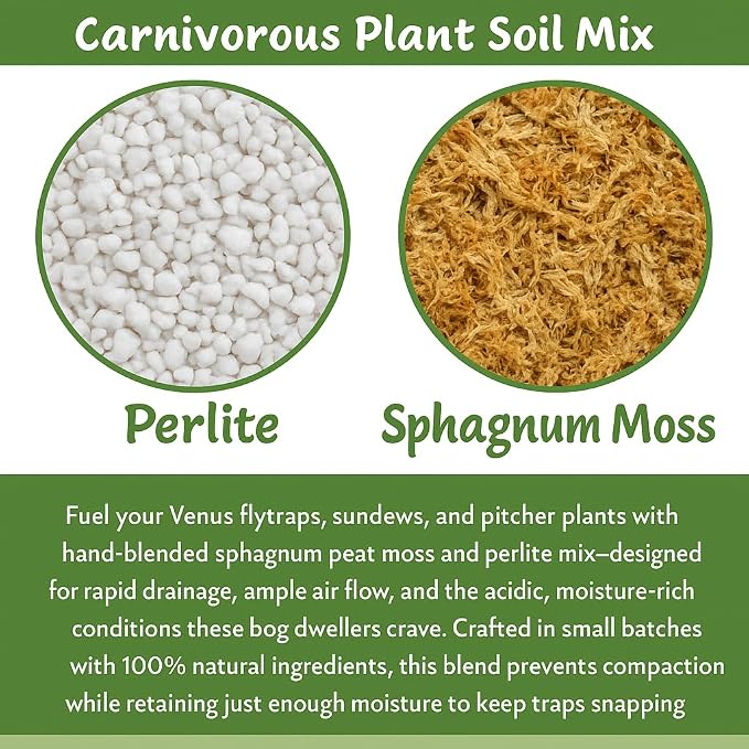 Gardenera Sphagnum Moss Potting Mix for Carnivorous Plants, Moss and Perlite Blend for Potting Venus Fly Traps, Sarracenia, Pitcher Plants - 75% Sphagnum Moss + 25% Perlite - Made in USA - 1 Quart