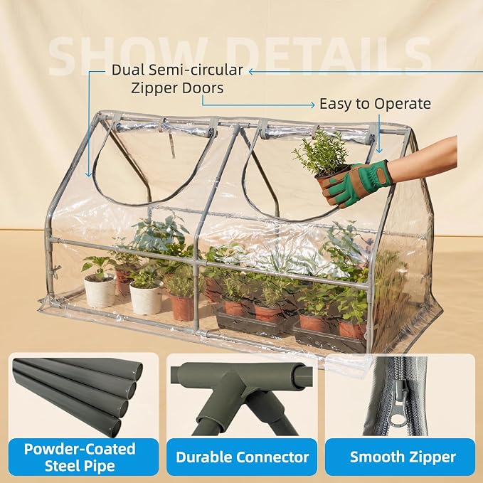 Portable Mini Greenhouse, 47"x24"x24" Greenhouses for Outdoors with PVC Cover and Dual Zipper Doors,Green House Cover for Raised Garden Bed,Garden Bed Cover for Plants Outdoor