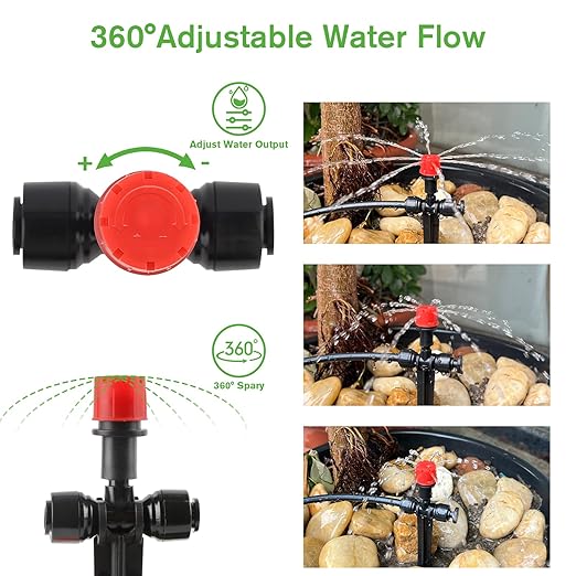 Kalolary 30 Pcs Drip Irrigation Emitters, Adjustable Water Drippers Emitters for 1/4" Tubing, Push-to-Fit Drip Emitters with Stake, Irrigation Dripper Sprinkler for Drip Irrigation System(Red)