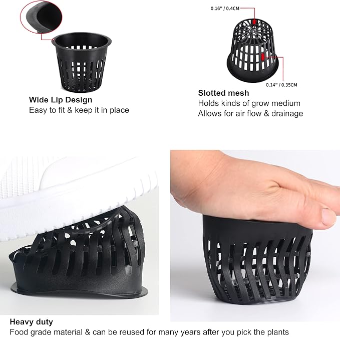 ORIMERC 2 inch Net Pots for Hydroponic Tower, 50 Pack Mesh Net Cups Come with Self Watering Wicking Rope&Plant Labels, for Hydroponic Garden Plants Baskets Aquaponics Vegetable Growing Indoor BPA Free