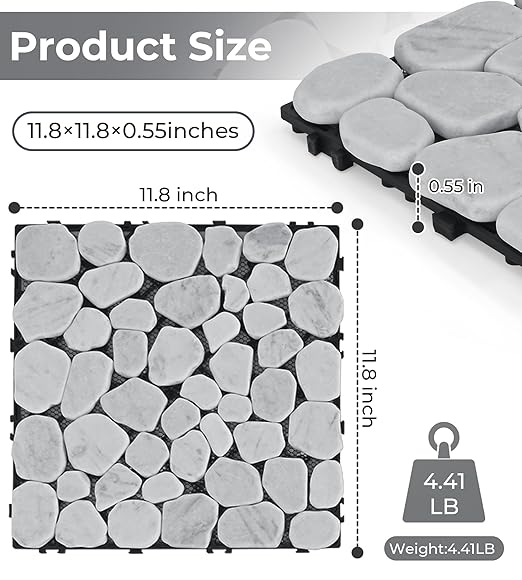 jxgzyy 4PCS Natural Stone Decking Tiles, 11.8"x11.8" Outdoor DIY Interlocking Flooring, Marble Stepping Stones Landscaping Decor for Garden, Patio, Backyard, Balcony, Path, Carrara White