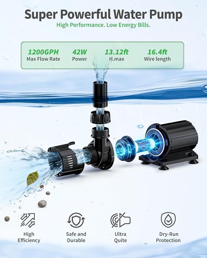 POPOSOAP Large Pond Filter Kit, Outdoor Pond Filter with 1200GPH Quiet Pond Pump & 9.8FT Hose, Above-Ground Design for Easy Maintenance Complete Accessories Included for Koi Pond Garden Pond P2580