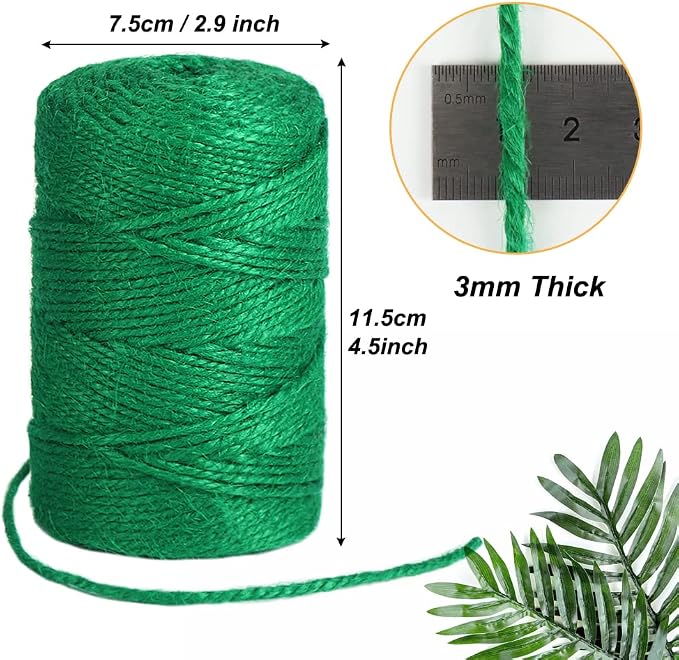 Tenn Well Jute Garden Twine, 328 Feet 3mm Heavy Duty Tomato Twine, Green Plant Ties for Gardening, Climbing Plants, Vegetables, Crafting