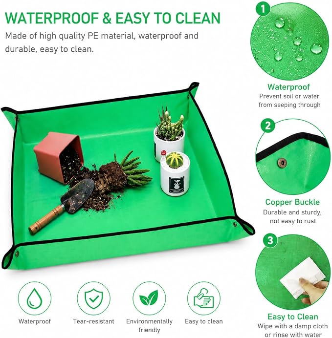VinYankee Repotting Mat for Potting Soil Mess Control, 26.8" x 26.8" Waterproof Plant Potting Mat, Succulent Orchid Potting Tray for Plant Pots, Gardening Gifts Bonsai Tools