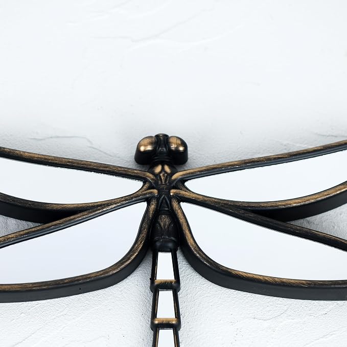 Decorative Dragonfly Wall Mirror, Plastic Frame with Mirrored Wings (12.4 x 9.3 inches) (Bronze)