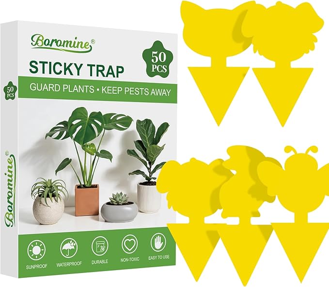 Yellow Sticky Traps for Plant Gnats, 50 Pack Fungus Gnat Trap, Effective Sticky Gnat Traps for Indoor and Outdoor Plants