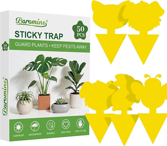 Yellow Sticky Traps for Plant Gnats, 50 Pack Fungus Gnat Trap, Effective Sticky Gnat Traps for Indoor and Outdoor Plants