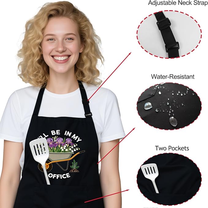 Funny Garden Aprons for Women with Pockets, Adjustable Water-Resistant Gifts for Gardener Mom Wife Plant Lover