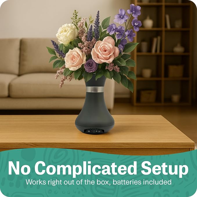 Interactive Robotic Charcoal Black Vase for Flower Bouquets | Bluetooth Capable, Touch Sensitive Floral Holder | Record a Message for Mother's Day, Birthdays, Anniversaries | 6x9 Inches