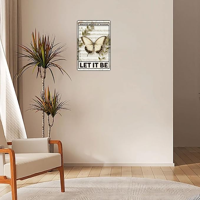 Vintage Butterfly Tin Sign Whisper Words Of Wisdom Let It Be Metal Sign Aluminum Sign Wall Decor for Cafe Home Office Bar Yard Garden Outdoor 12×8 Inch