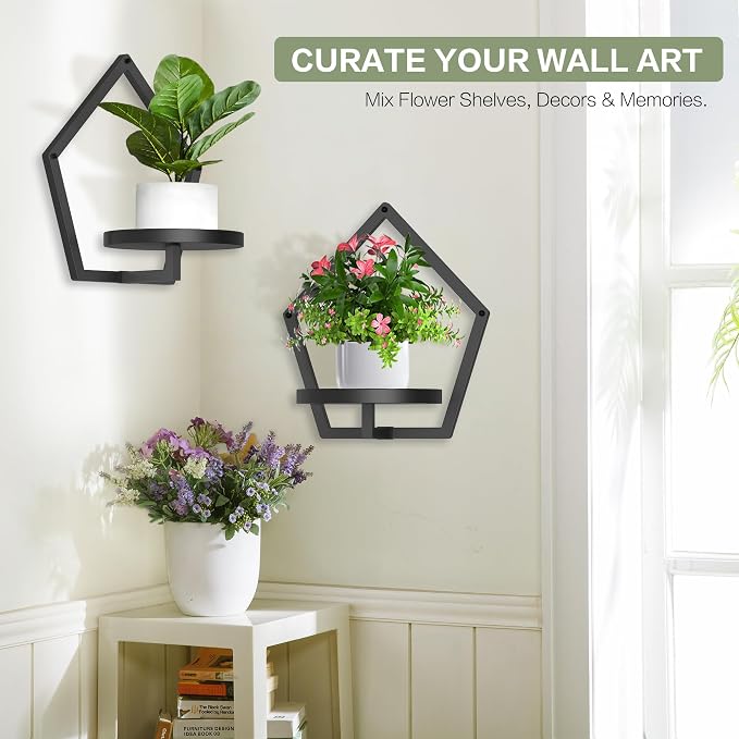 2 Packs Wall Hanging Planters for Indoor Plants, 7.9inch Metal Wall Plant Holder Hanger Wall Decor, Wall-Mounted Hanging Planters Window Plant Shelves Outdoor(Black)