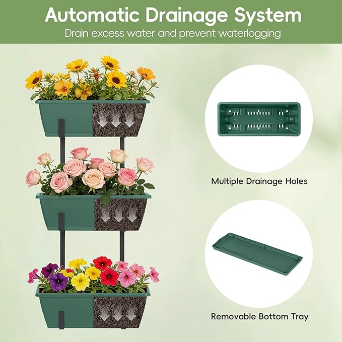 OYEAL Window Boxes Planters Deck Railing Planter Boxes with Adjustable Brackets & Rectangular Flower Pots Rectangular Herb Planter for Garden Fence, Patio, Balcony Decor Green