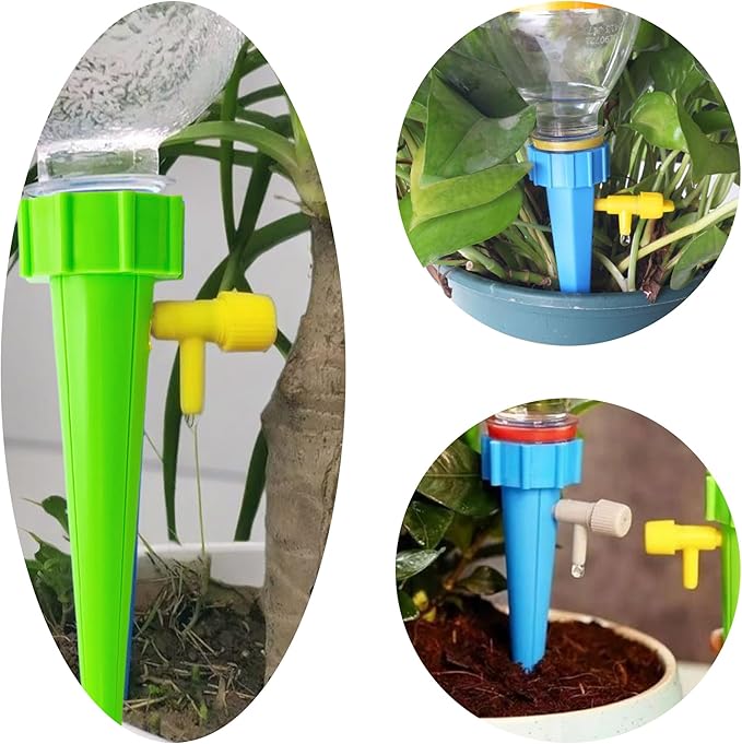 24PCS Self Plant Watering Spikes Device, Adjustable Flow Self Watering Spikes, Automatic Plant Irrigation System with Flow Control Valve for Indoor Outdoor Garden Vacation Plant Care
