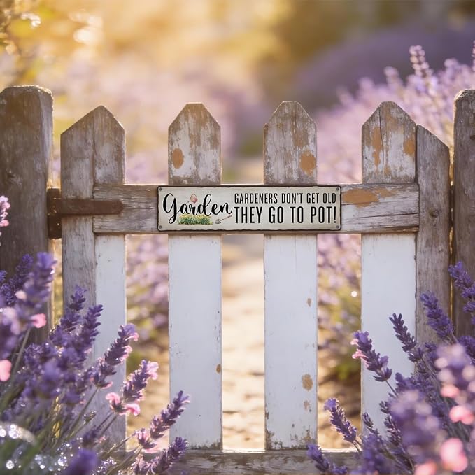 Funny Garden Metal Tin Sign, Gardeners Don't Get Old Tin Sign, Vintage Farmhouse Outdoor Wall Decor, for Porch Patio Fence, Gift for Garden lover, 15.7 x 3.9 Inches
