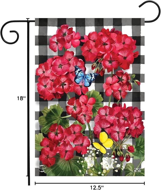 Briarwood Lane Checkered Geraniums Summer Garden Flag Floral 12.5" x 18"
