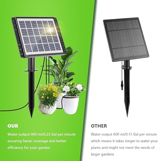 49FT Solar Drip Irrigation Kit with Digital Screen, Auto Watering Kit for 15 Pots, Solar-Powered Plant Watering,434 Timer Modes, 900ml/min Flow Indoor/Outdoor Garden, Balcony & Patio Irrigation System