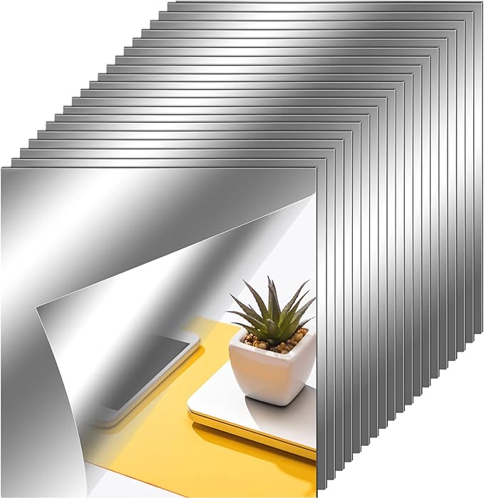 Zonon Flexible Mirror Sheets Self Adhesive Non Glass Mirror Tiles Stickers for Home Wall Decor(20 Pieces,12 x 12 Inches)