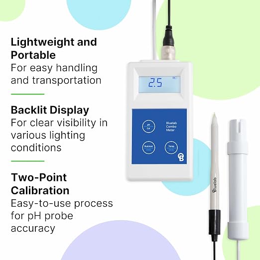 Bluelab METCOMPLUS Combo Meter Plus for pH, Temperature, and Conductivity in Water and Soil with Easy Calibration, Digital Nutrient (TDS/PPM) Testing Kit for Hydroponic System & Growing Indoor Plants