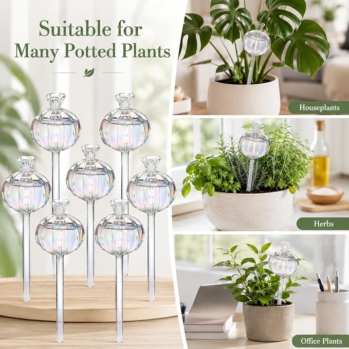 6 Pcs Plant Watering Globes, Glass Self-Watering Globes, Guava-Shaped, Automatic Irrigation Bulbs for Indoor Outdoor Potted Plants
