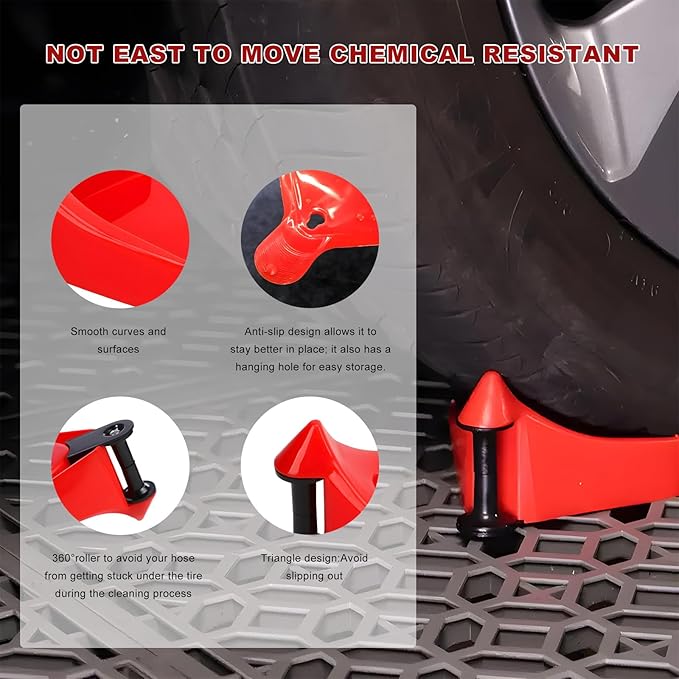 4 PCS Car Hose Guide, Tire Hose Roller Preventing Stucking and Snagging Under The Wheels, Plastic Detailing Tyre Hose Guide Vehicle Washing Tool for Cars Trucks SUVs (Red)