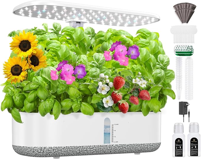 Large Hydroponics Growing System 14 Pods, Indoor Herb Garden with LED Grow Light, 5L Water Tank, Hydroponic Grow Kit with Auto-Timer, STEM Growing kit