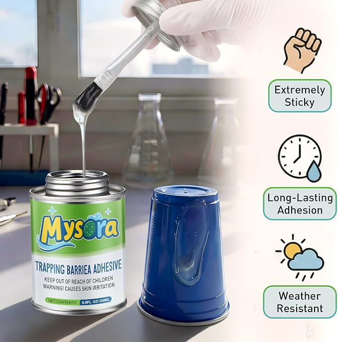Sticky Glue Coating Kit, 20.4 oz (3 * 6.8 oz) Insect Trap Coating with Brush and 30 Blue Cups and 2 Pairs Gloves, DIY Fly Trap for Deerfly, Stink Bugs, Apple Fly, Biting Flies, Garden Pests