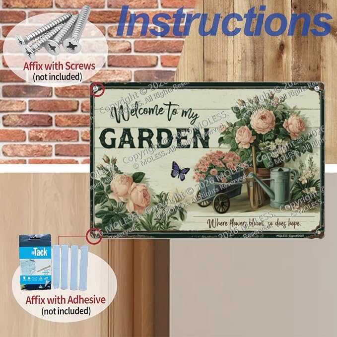 Vintage Garden Sign – 'Welcome to My Garden' | 12x8″ Floral Metal Garden Signs Decor for Outside, Gardening Gifts for Women & Mom, Plant Lover Gifts, 2681