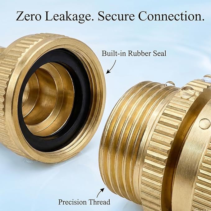 3/4 Inch GHT Solid Brass Garden Hose Quick Connect Fittings, Water Hose Connectors with Leak-Proof Seal for Outdoor Gardening and Cleaning Use (4, Gold)