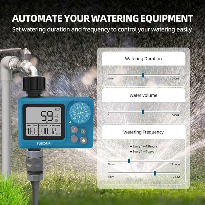 Digital Programmable Water Timer, Garden Hose Sprinkler Timer for Irrigation and Watering Systems, 1 Outlet