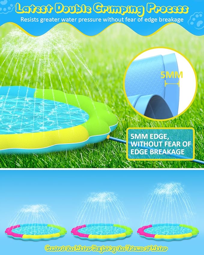 Raxurt Splash Pad, 67in Anti-Slip Splash Pad for Kids Dogs 0.55mm Thickened Durable Dog Pool Summer Outdoor Water Toys Backyard Fountain Play Mat, Colorful