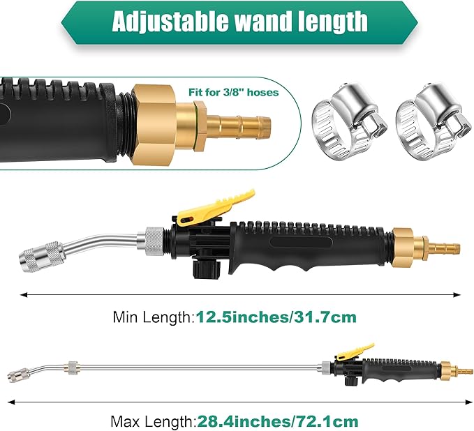 29 Inch Sprayer Wand Replacement Stainless Steel 3/8" Brass Barb Universal Water Spray Parts Metal Adjustable Nozzle Sprayer Wand with Shut off Valve(1 Set)