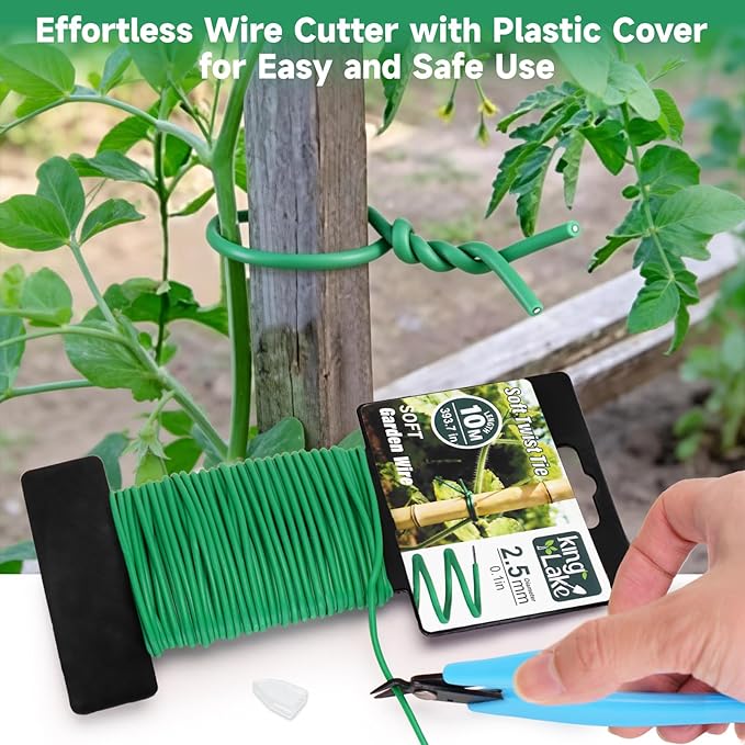 KINGLAKE Green Garden Wire with Pliers - 66 Feet 2.5mm Garden Ties Soft Plant Twist Ties Plant Wire for Climbing Plants Tomatoes Support Vines Vegetables Flowers Indoor & Outdoor Gardening Training