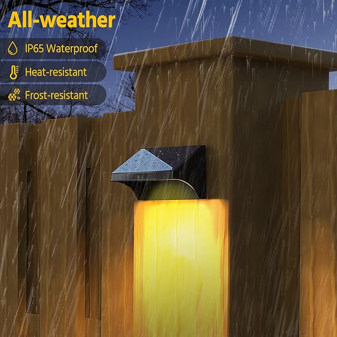 NIORSUN Outdoor Fence Lights, 10 Pack Waterproof LED Solar Fence Lights with 1500mAh Battery, Warm White/Cool White/RGB, Easy-to-Install Wall Light for Deck, Patio, Railing, Stairs, Backyard – Black