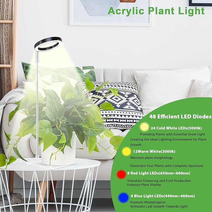 yadoker Plant Grow Light, LED Growing Light with Base,Full Spectrum for Indoor Plants,Height Adjustable, Automatic Timer, 5V Low Safe Voltage,Idea for Small Plant Light(3 Pack)